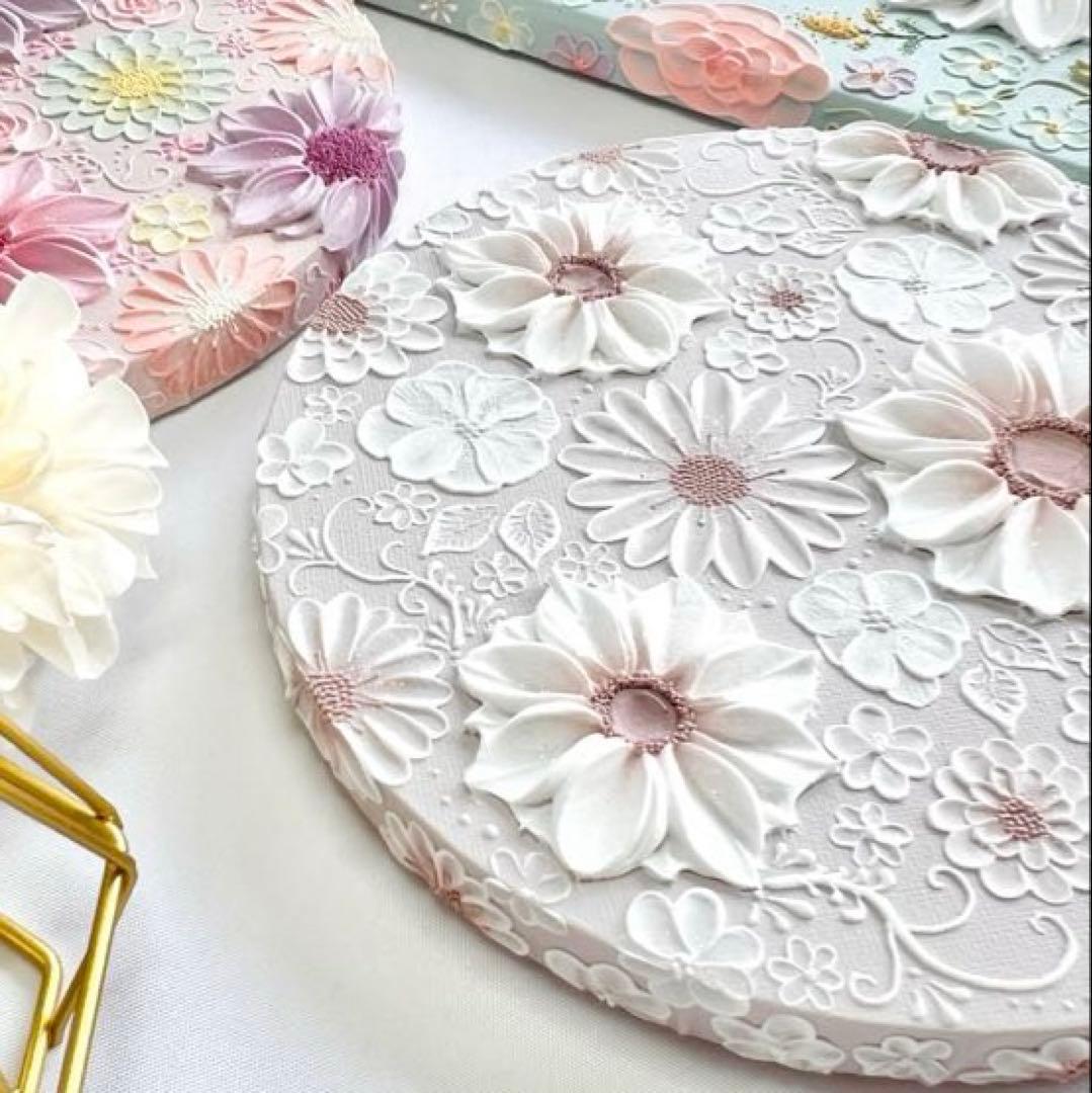 テクスチャーアート　絵画　インテリアアート　花　立体　絵　北欧インテリア　花の絵