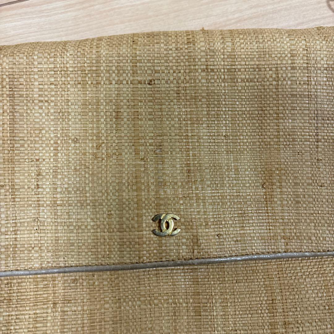 CHANEL ベージュ ストロー パーティーバッグ