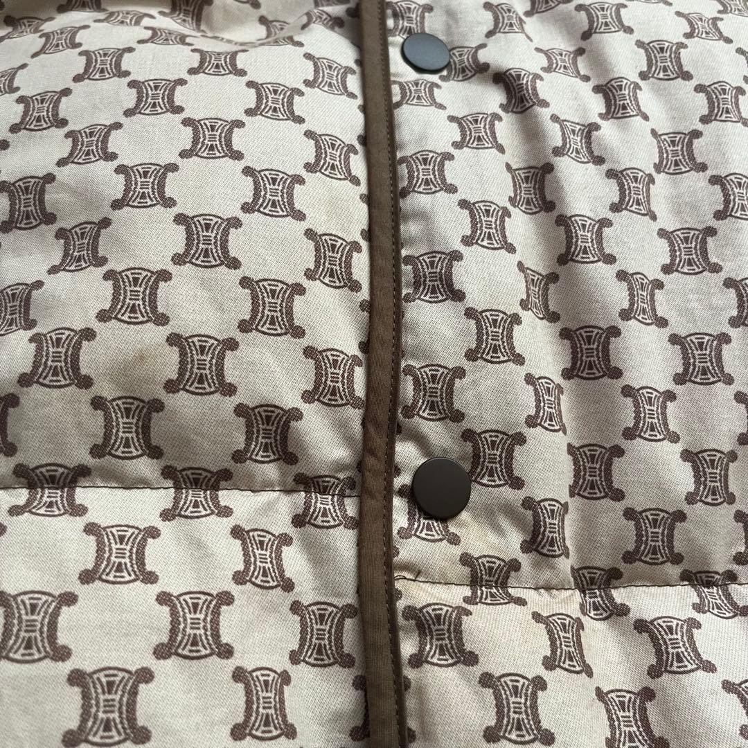 CELINE キルティングダウンベスト ベージュ/ブラウン　総柄　トリオンフ