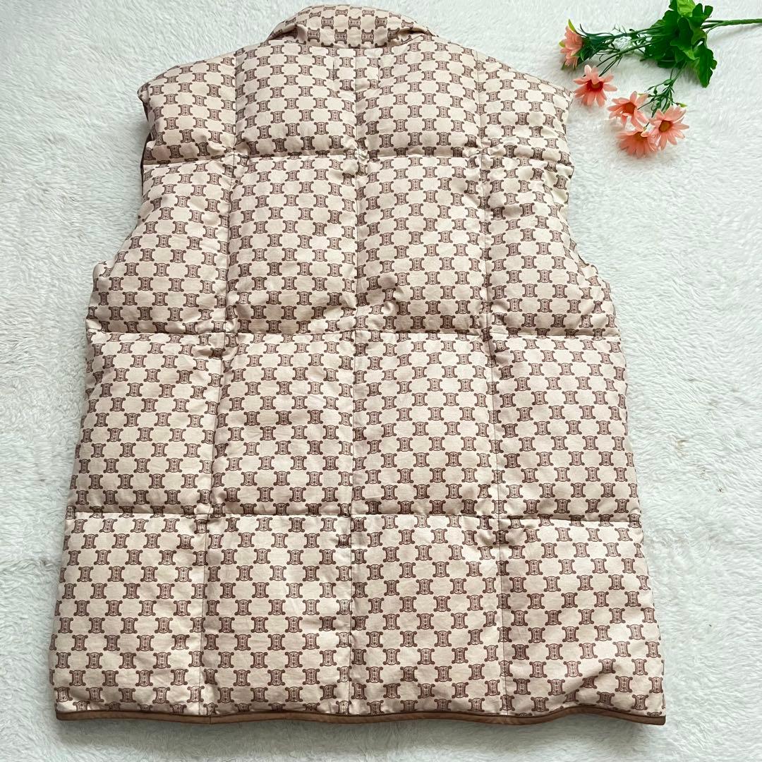 CELINE キルティングダウンベスト ベージュ/ブラウン　総柄　トリオンフ