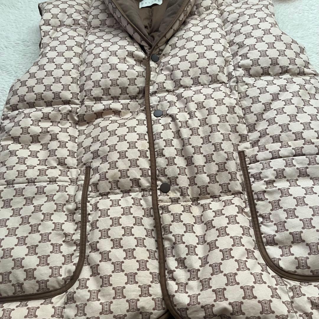 CELINE キルティングダウンベスト ベージュ/ブラウン　総柄　トリオンフ