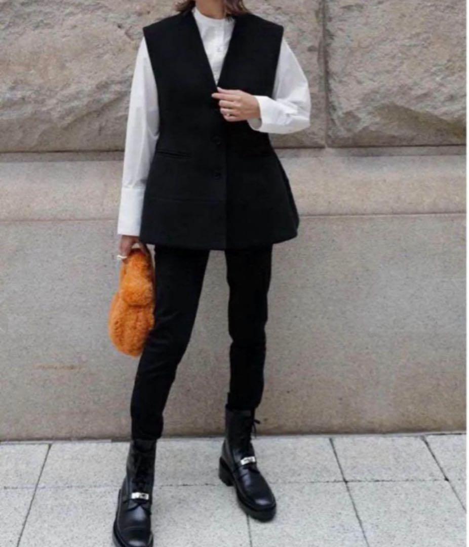 【美品】マチャット machatt ベスト黒　ぺプラムベスト　ジレ