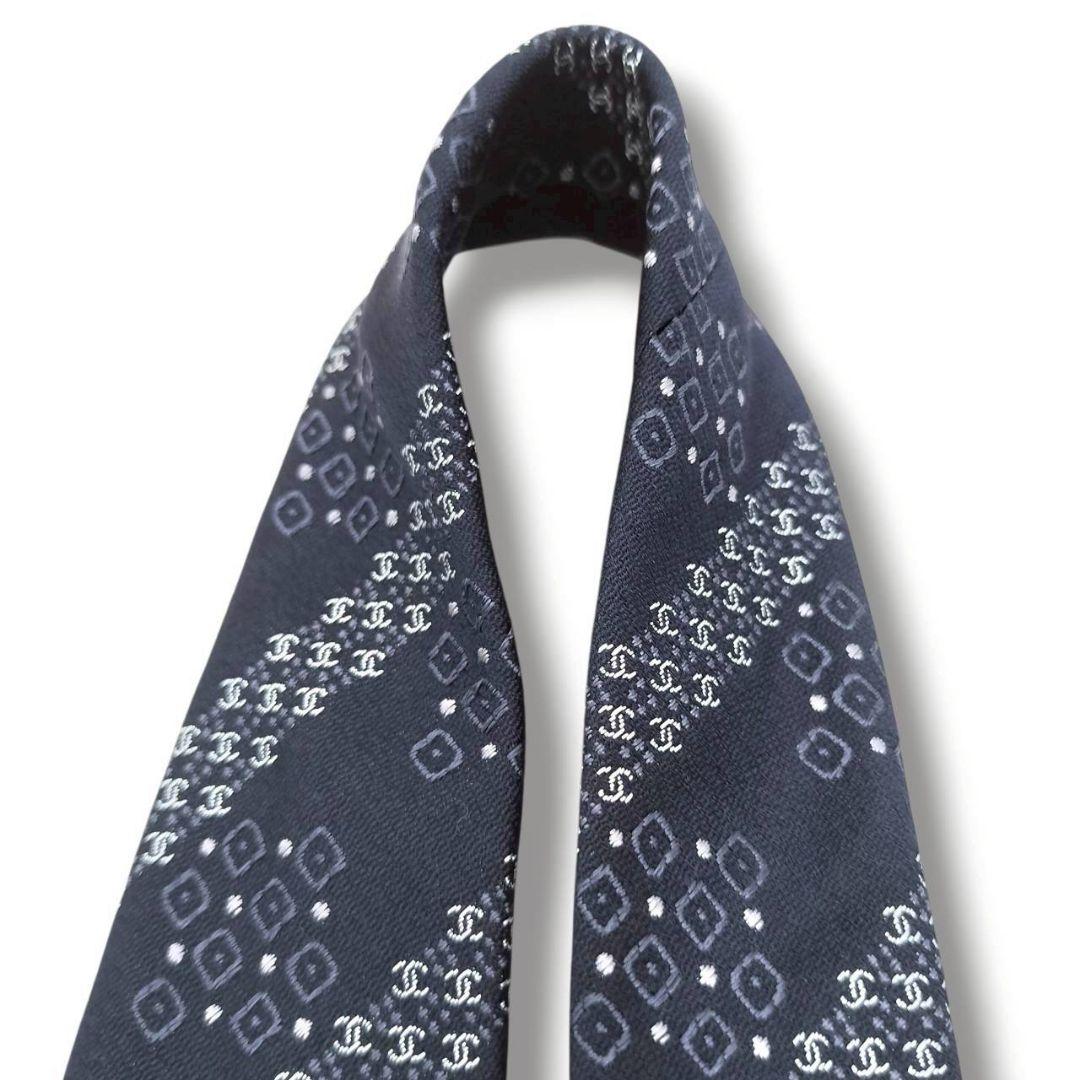 未使用級　現行　シャネル　ココマーク　ジャガード　ストライプ　チェーン　濃紺