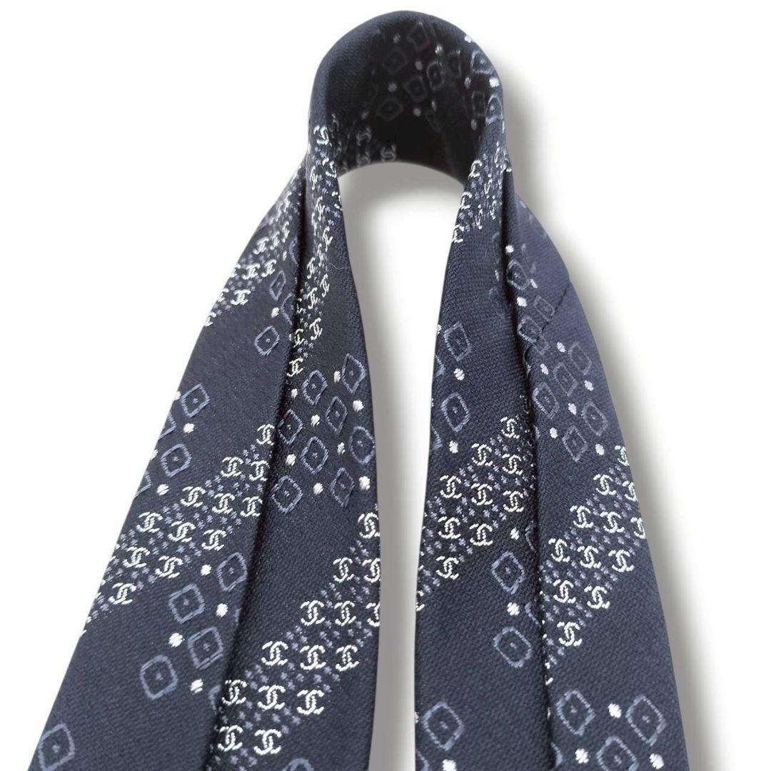 未使用級　現行　シャネル　ココマーク　ジャガード　ストライプ　チェーン　濃紺