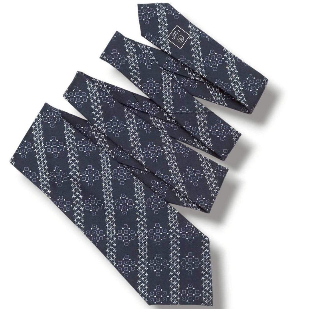 未使用級　現行　シャネル　ココマーク　ジャガード　ストライプ　チェーン　濃紺