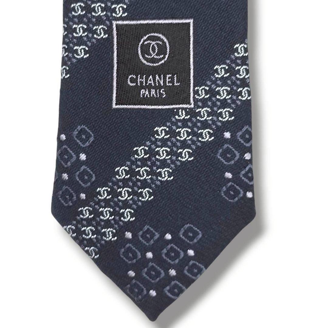 未使用級　現行　シャネル　ココマーク　ジャガード　ストライプ　チェーン　濃紺