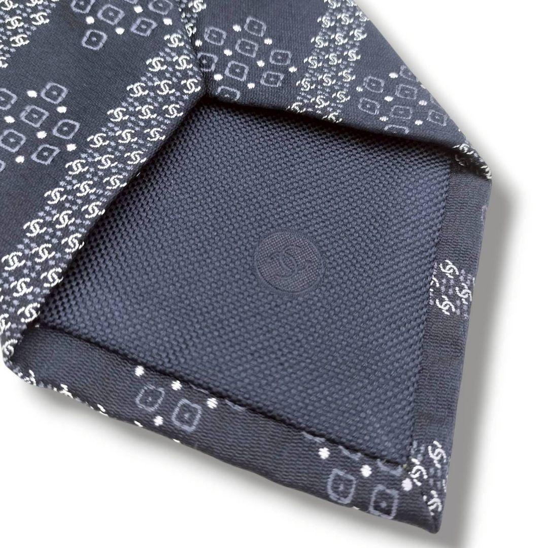 未使用級　現行　シャネル　ココマーク　ジャガード　ストライプ　チェーン　濃紺