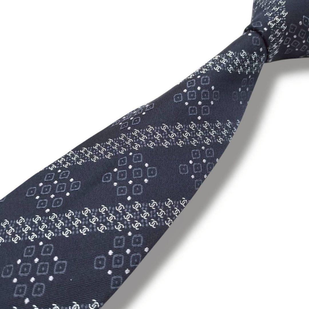 未使用級　現行　シャネル　ココマーク　ジャガード　ストライプ　チェーン　濃紺