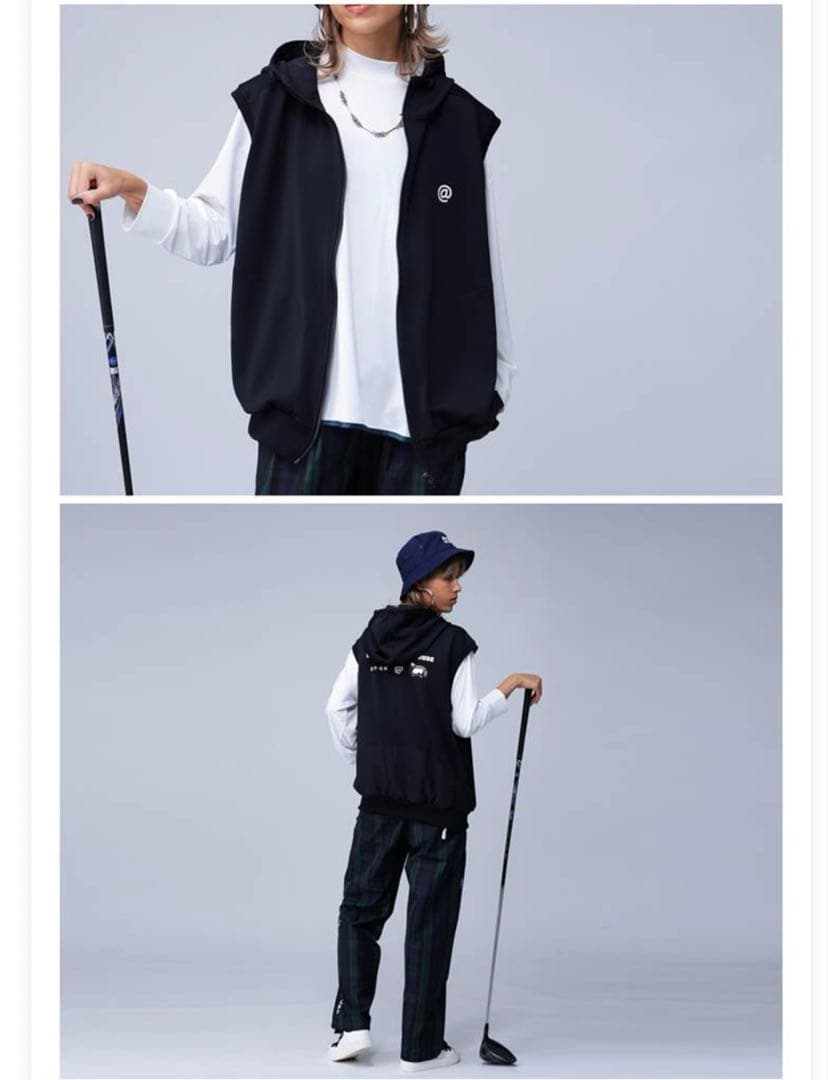 フード付きブラックベスト