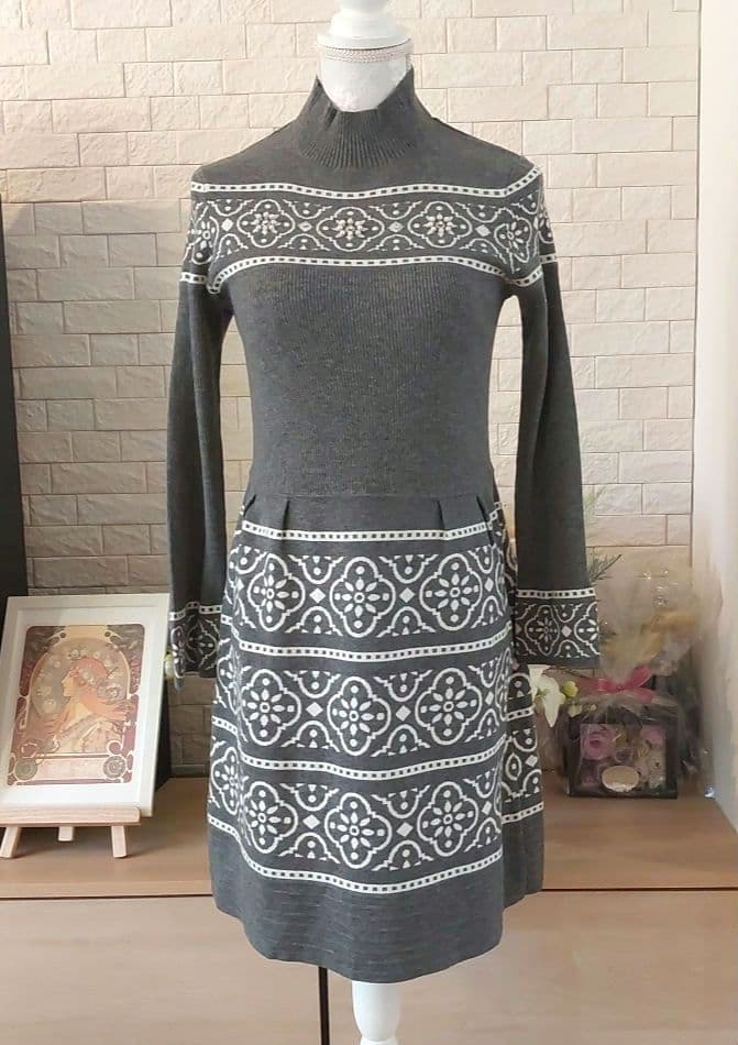 ❣️美品❣️花型モチーフ刺繍ジャガードニットチュニック ワンピースM