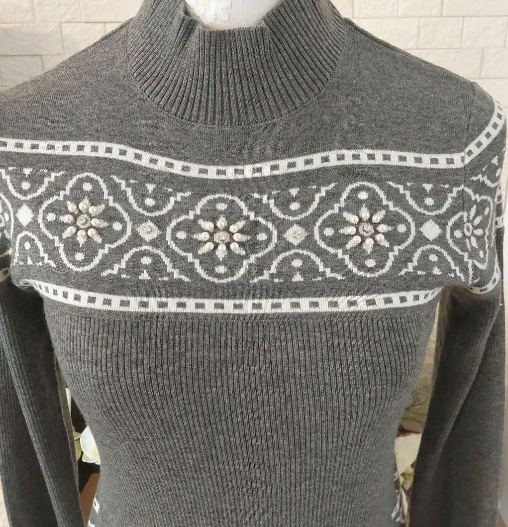 ❣️美品❣️花型モチーフ刺繍ジャガードニットチュニック ワンピースM