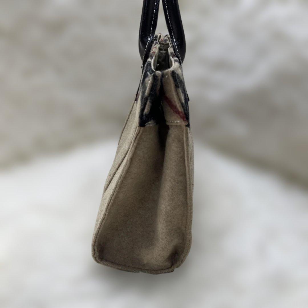 美品 BURBERRY バーバリー ノバチェック レザー ウール トートバッグ