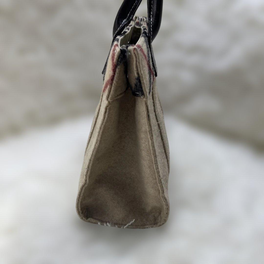 美品 BURBERRY バーバリー ノバチェック レザー ウール トートバッグ