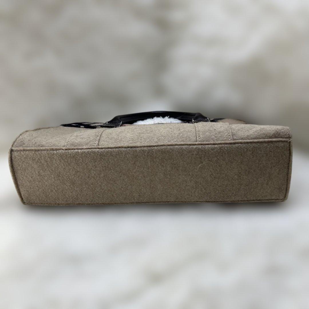 美品 BURBERRY バーバリー ノバチェック レザー ウール トートバッグ