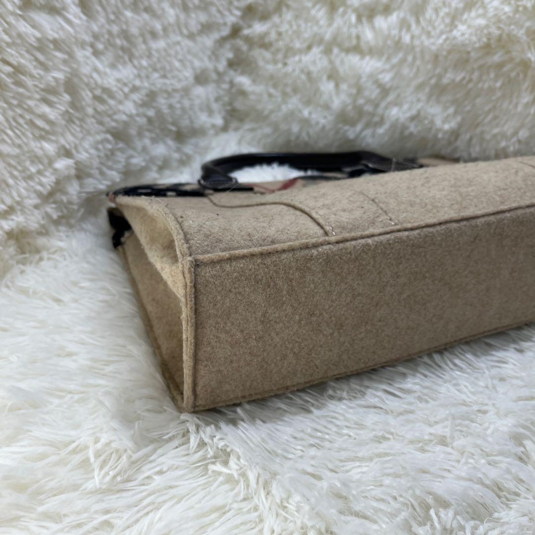 美品 BURBERRY バーバリー ノバチェック レザー ウール トートバッグ