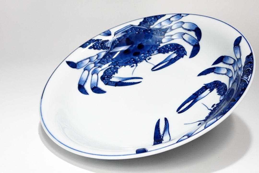 【ぶちネゴ堂】有田焼 源右衛門 染付蟹絵 大皿 飾り皿A441