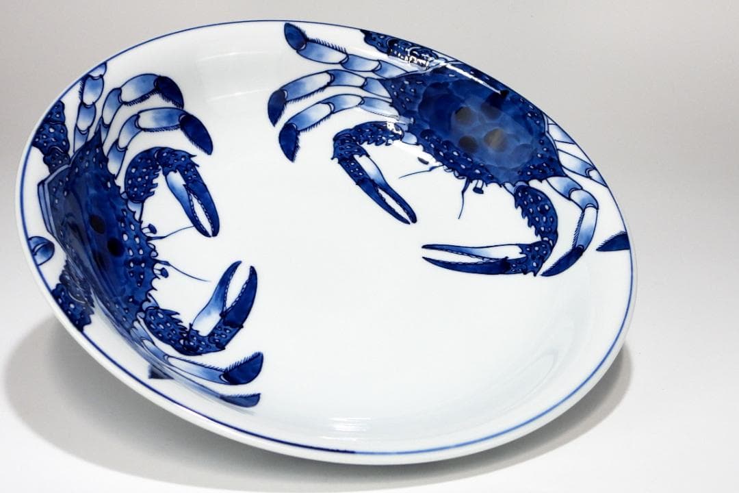 【ぶちネゴ堂】有田焼 源右衛門 染付蟹絵 大皿 飾り皿A441