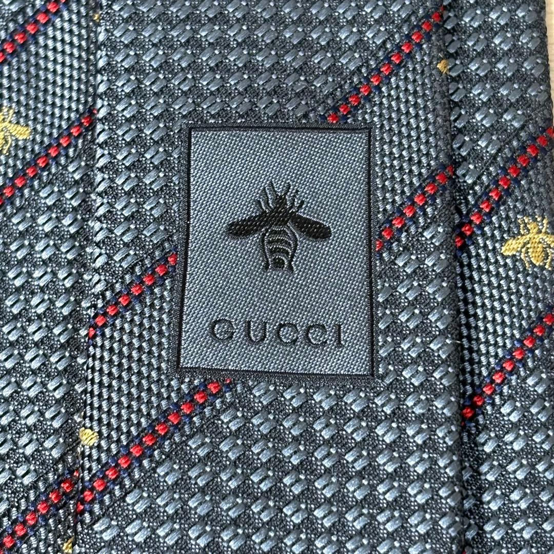新品未使用 グッチGUCCIネクタイ ビー ストライプ ネイビー シルク100%