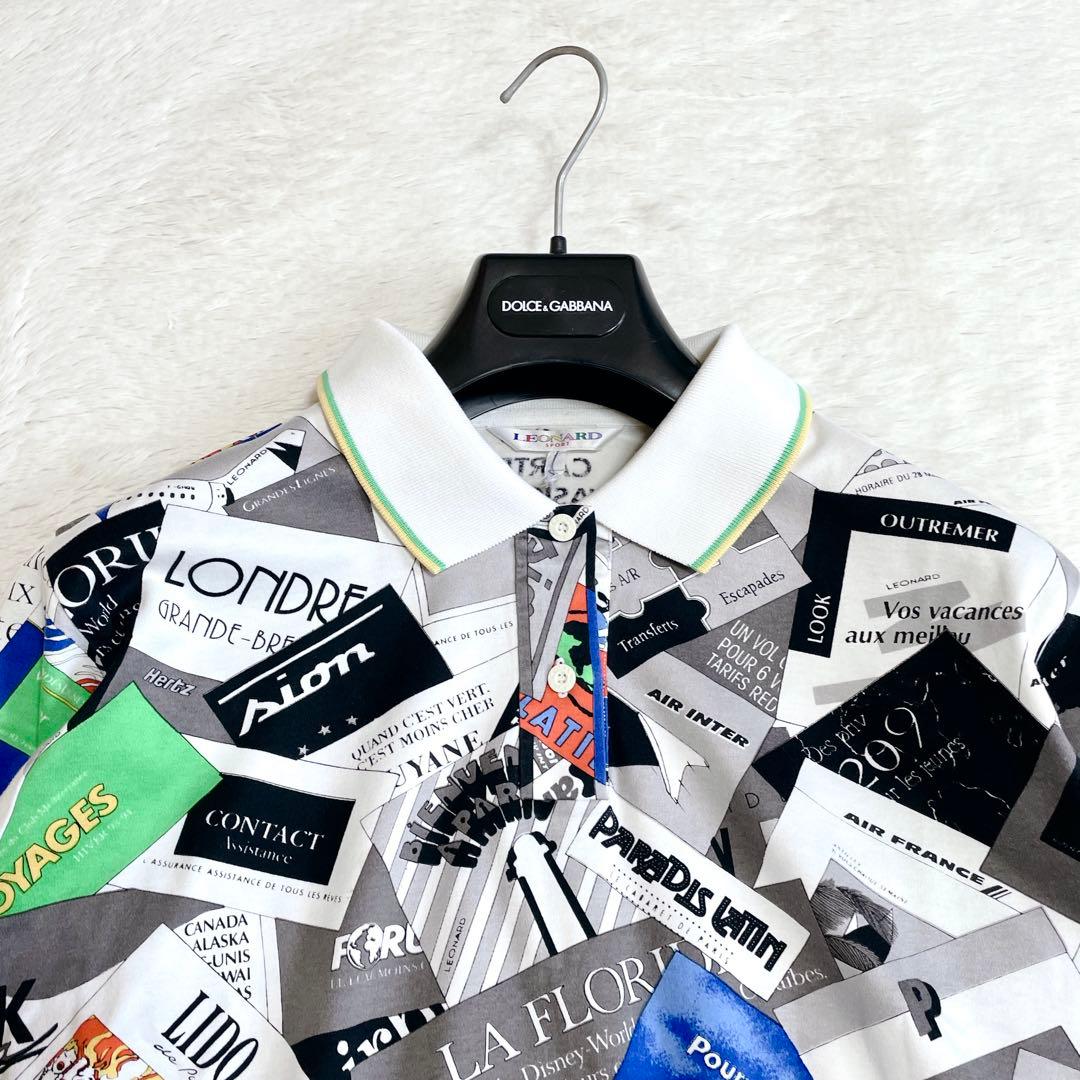 美品 LEONARD レオナール 記事柄 ポスター ポロシャツ カットソー 長袖