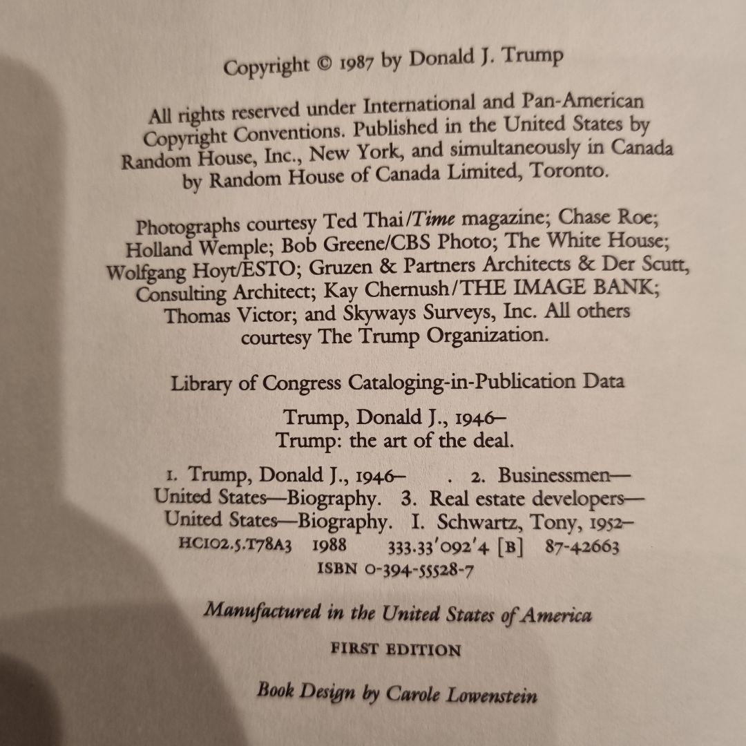 【珍しい1987年初版 美品】トランプ大統領『The art of deal』