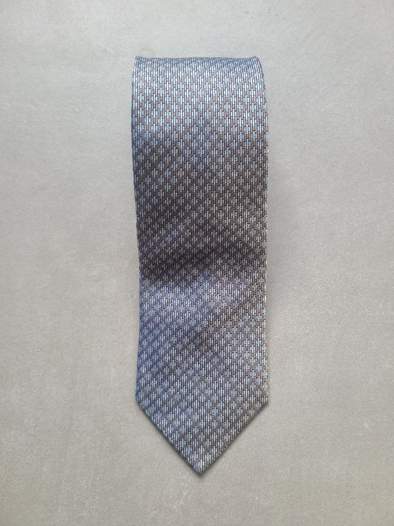 HERMES 青と茶色のチェック柄ネクタイ