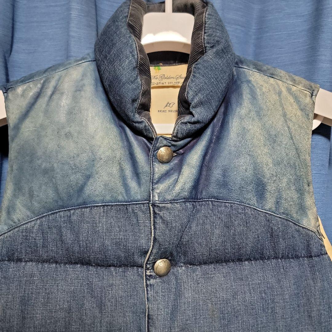 【美品】REMI RELIEF ダウンベスト デニム インディゴレザー L 希少