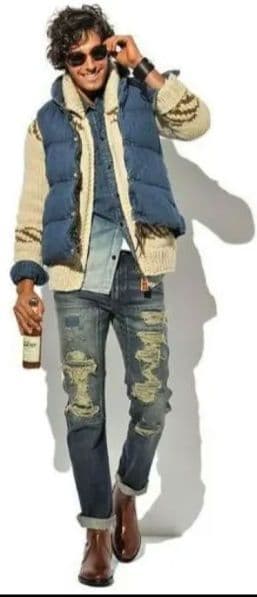 【美品】REMI RELIEF ダウンベスト デニム インディゴレザー L 希少