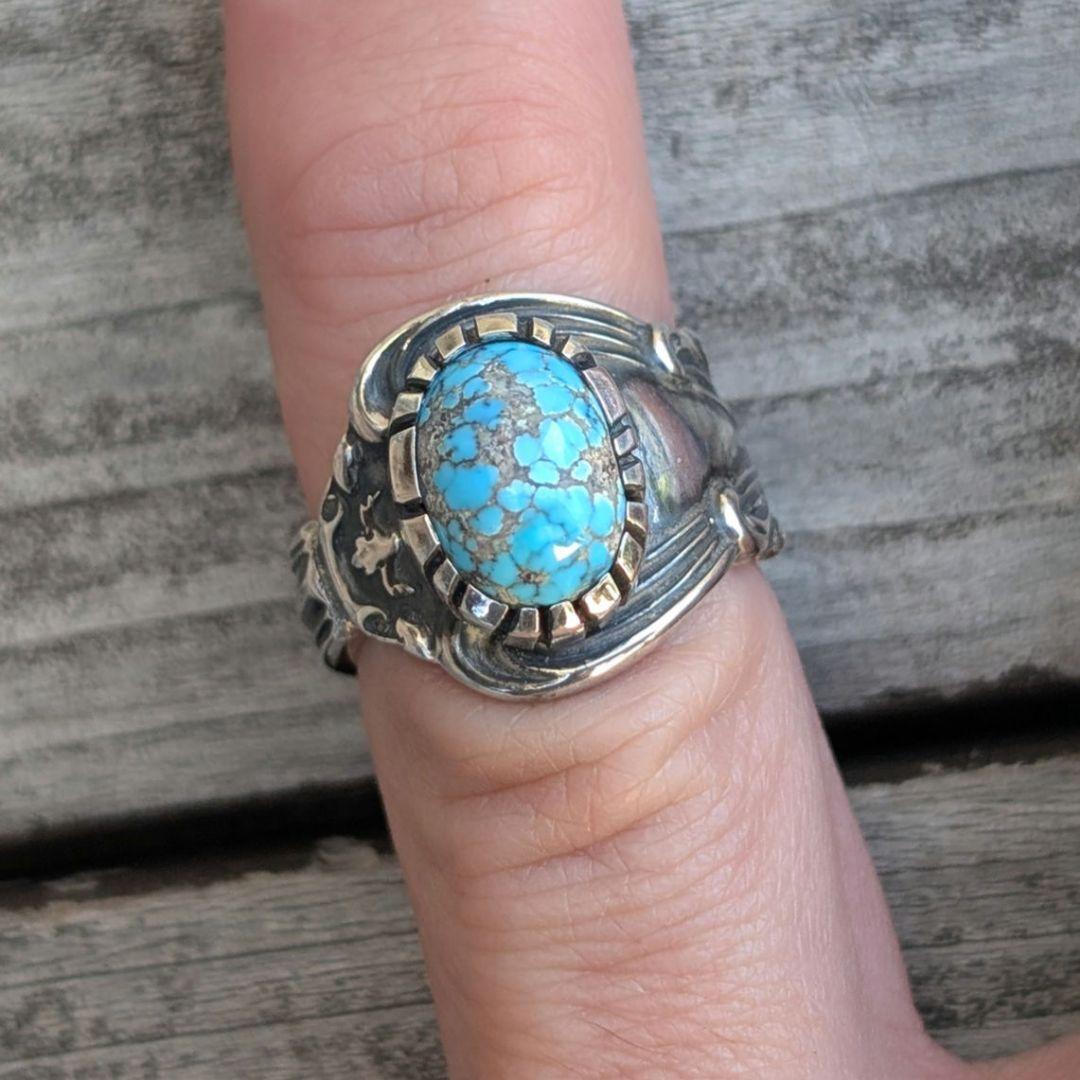 ハンドメイドのターコイズリング　インディアンジュエリー風　スプーンリング