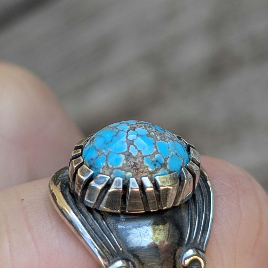 ハンドメイドのターコイズリング　インディアンジュエリー風　スプーンリング