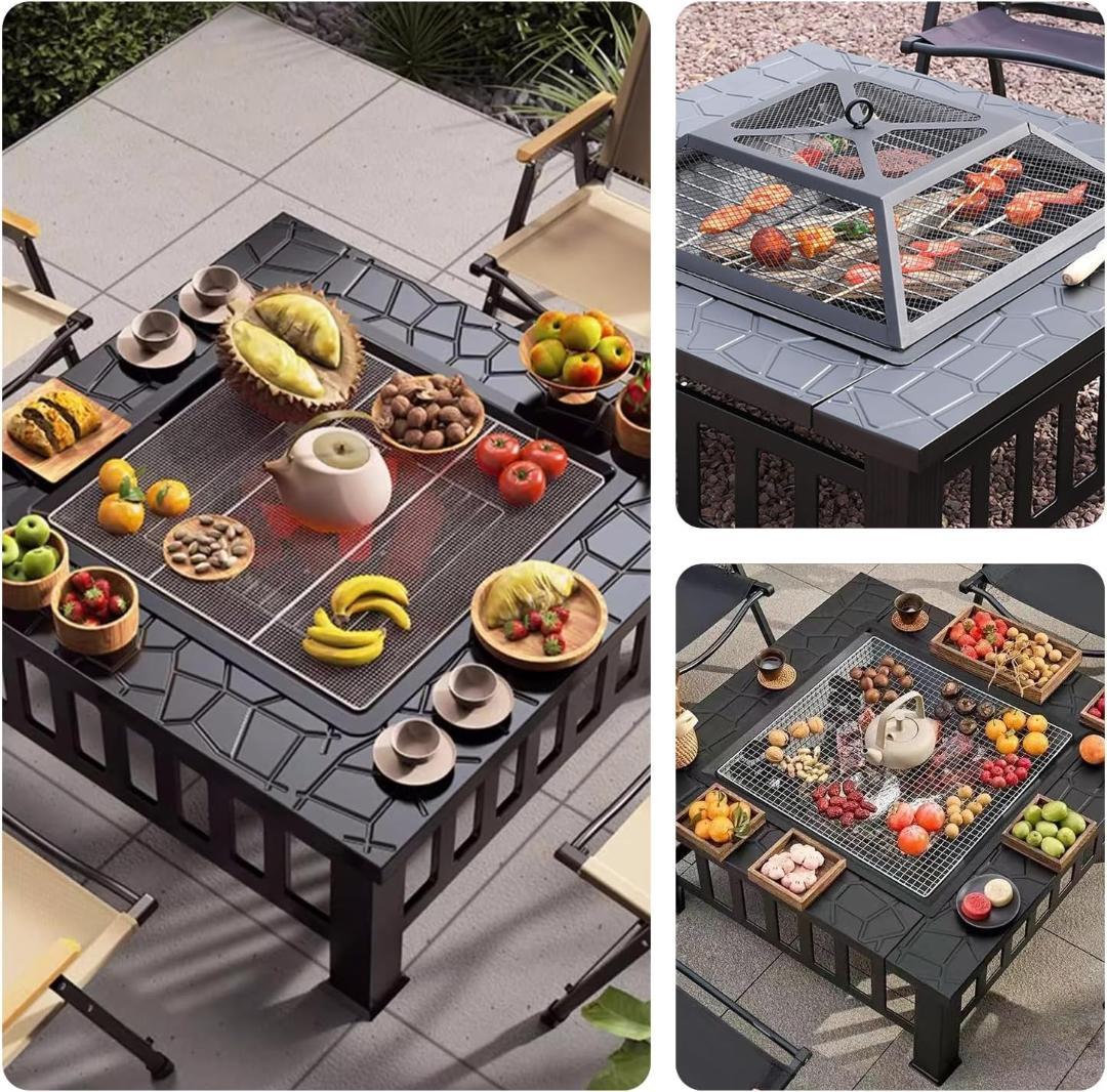 ファイヤーピット 大型 テーブル 囲炉裏 焚き火台 グリル キャンプ 屋外用