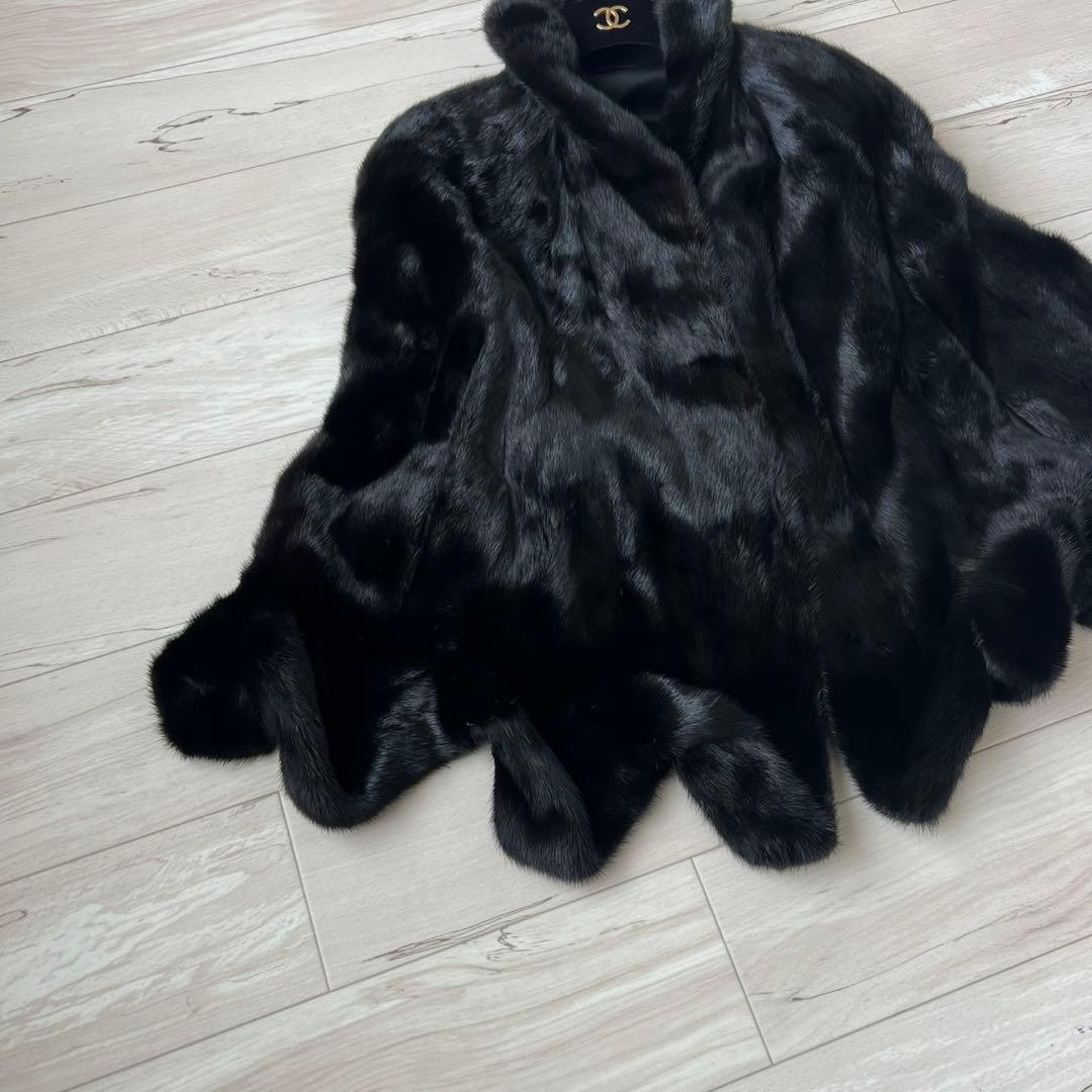 サガミンク　ポンチョ　スカラップ　毛皮　コート