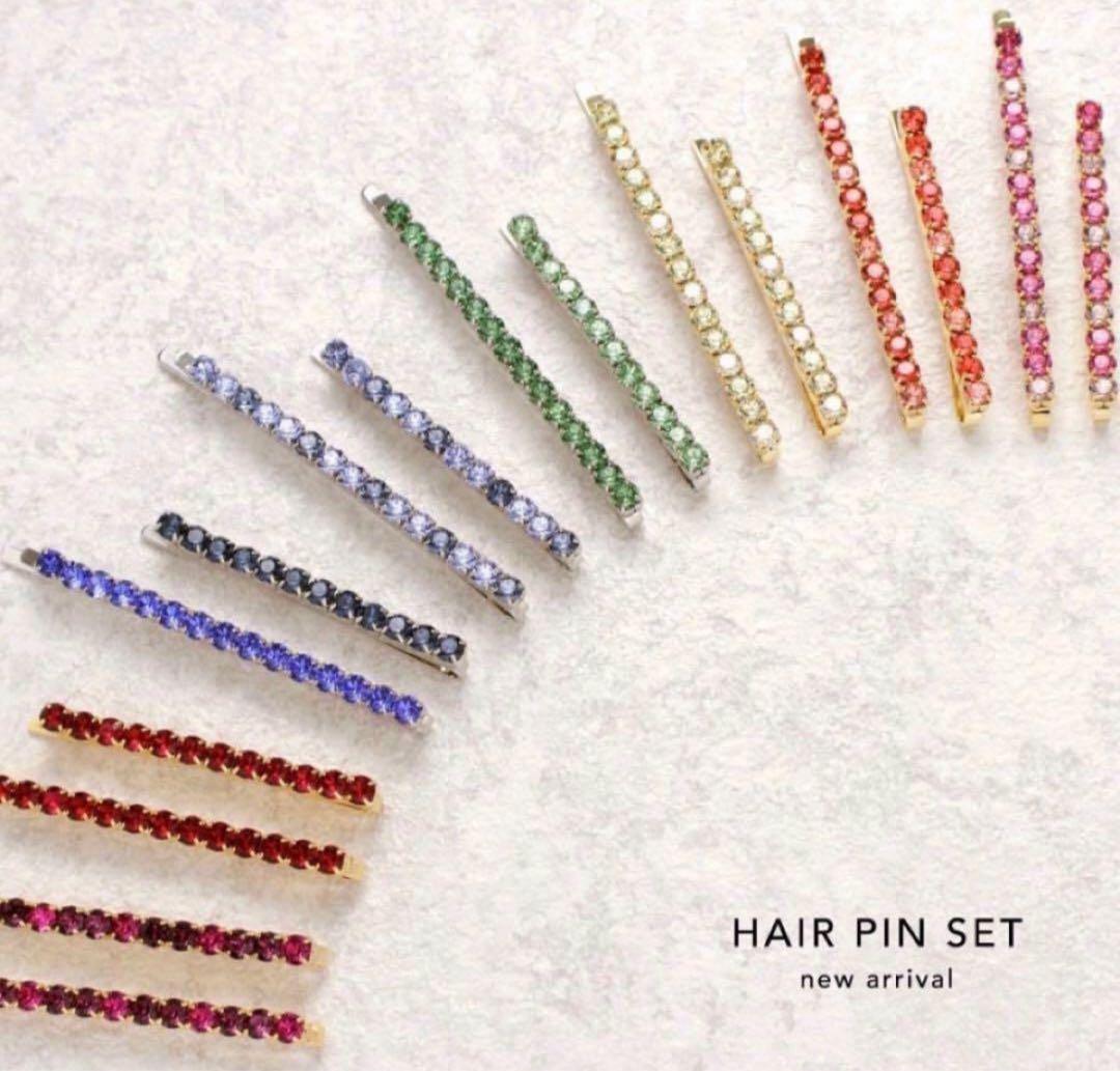 781【新品未使用】ヘアピン２本セット／ラインミニピンＬ＆Ｓ／ゴールド×パープル