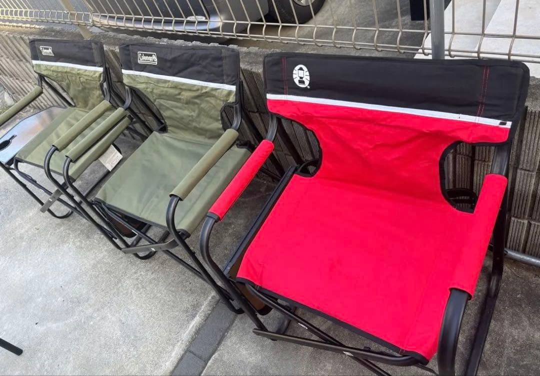 コールマン テーブル付アウトドアチェア 3脚 カーキー 赤