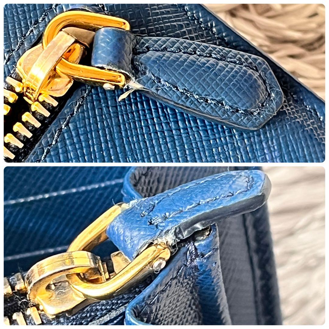 美品✨PRADA サフィアーノ　メタルバー　ネイビー　長財布　メタルロゴ