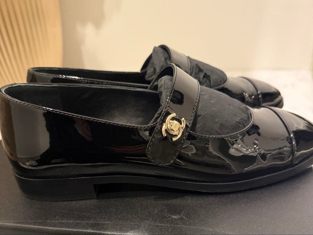 専用です　シャネル　メリージェーン　黒パテント　38 ターンロック