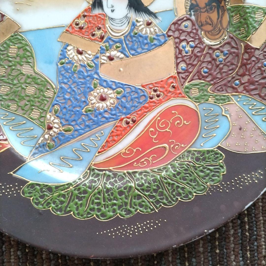 オールドニッポン　薩摩焼　薩摩十字　金襴手　観音羅漢図　８寸皿