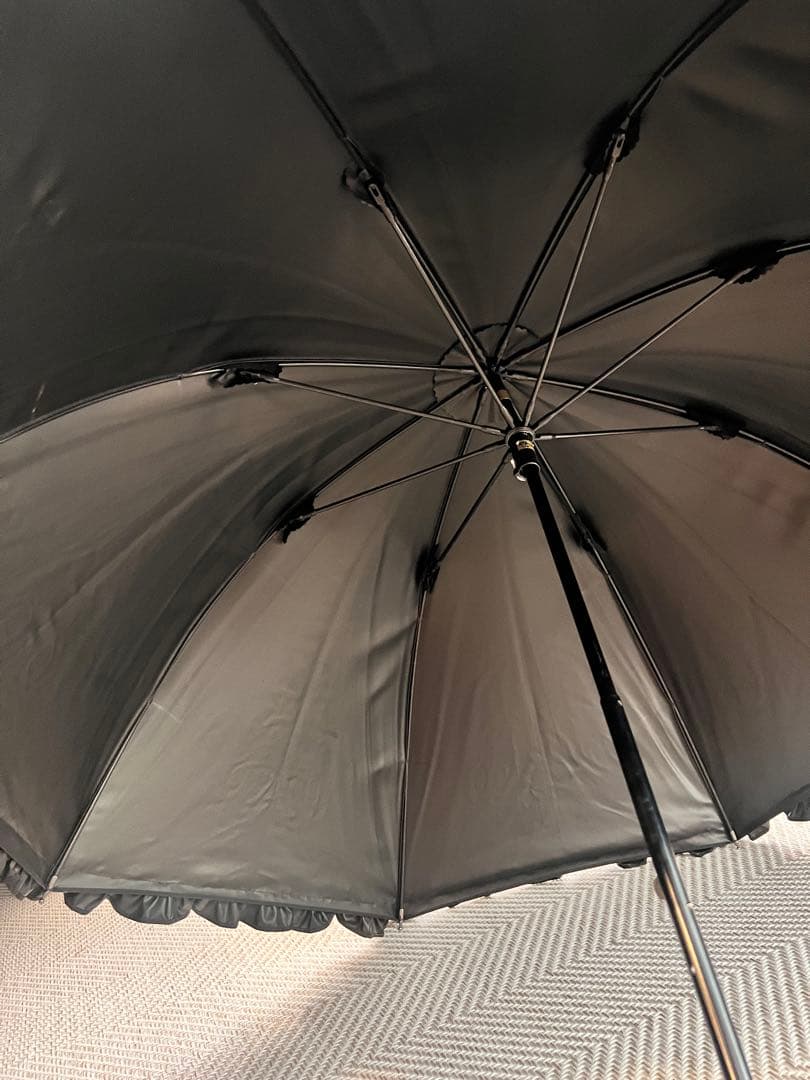 ロサブラン2段折りフリルブラック 長傘 晴雨兼用