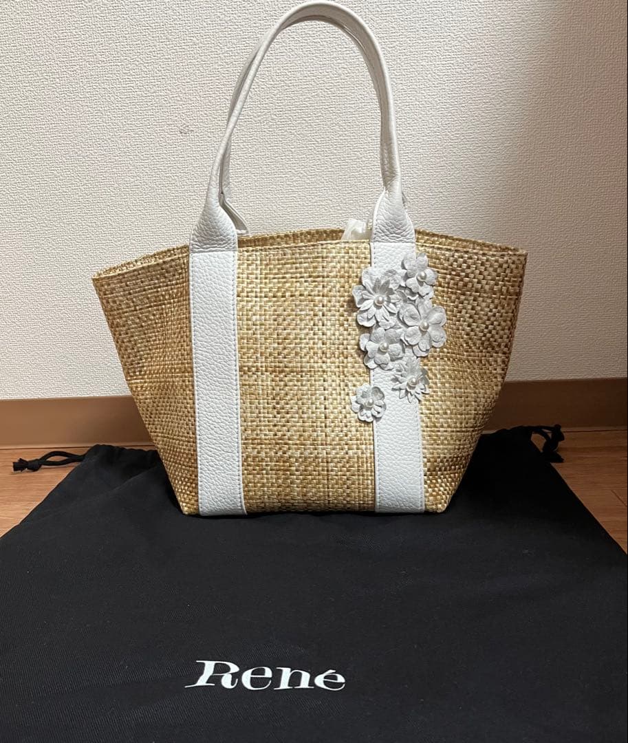 ルネ　Rene Bag\"Souffle\" フラワーモチーフカゴバッグ