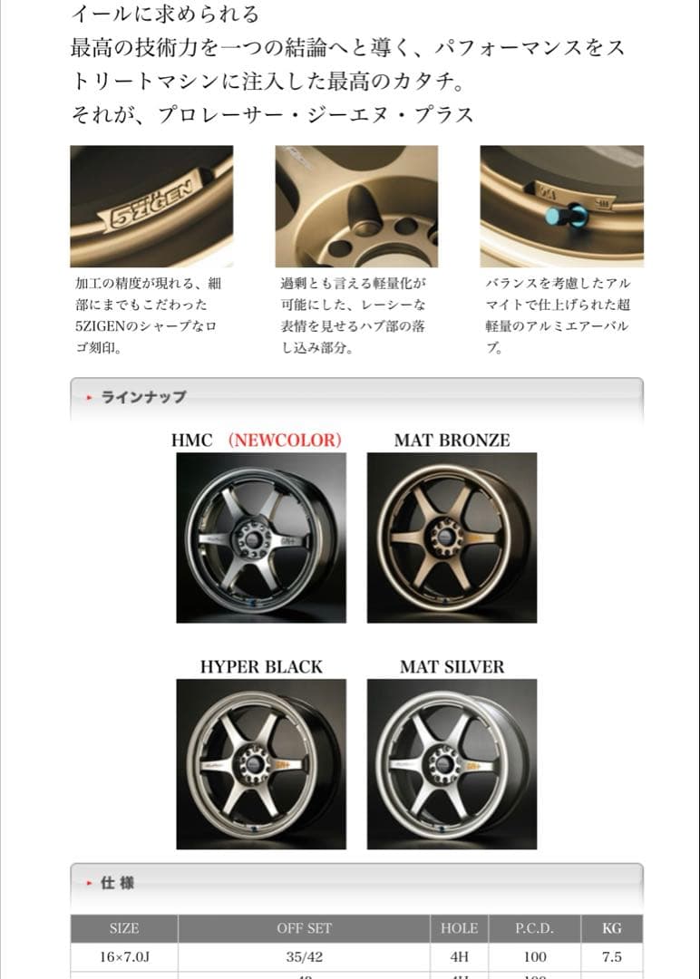 廃盤 軽量 5ZIGEN ホイール GN+ 16インチ