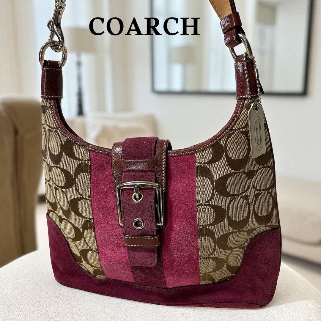 【美品】COACH コーチ シグネチャー ソーホー ワンショルダーバッグ ピンク