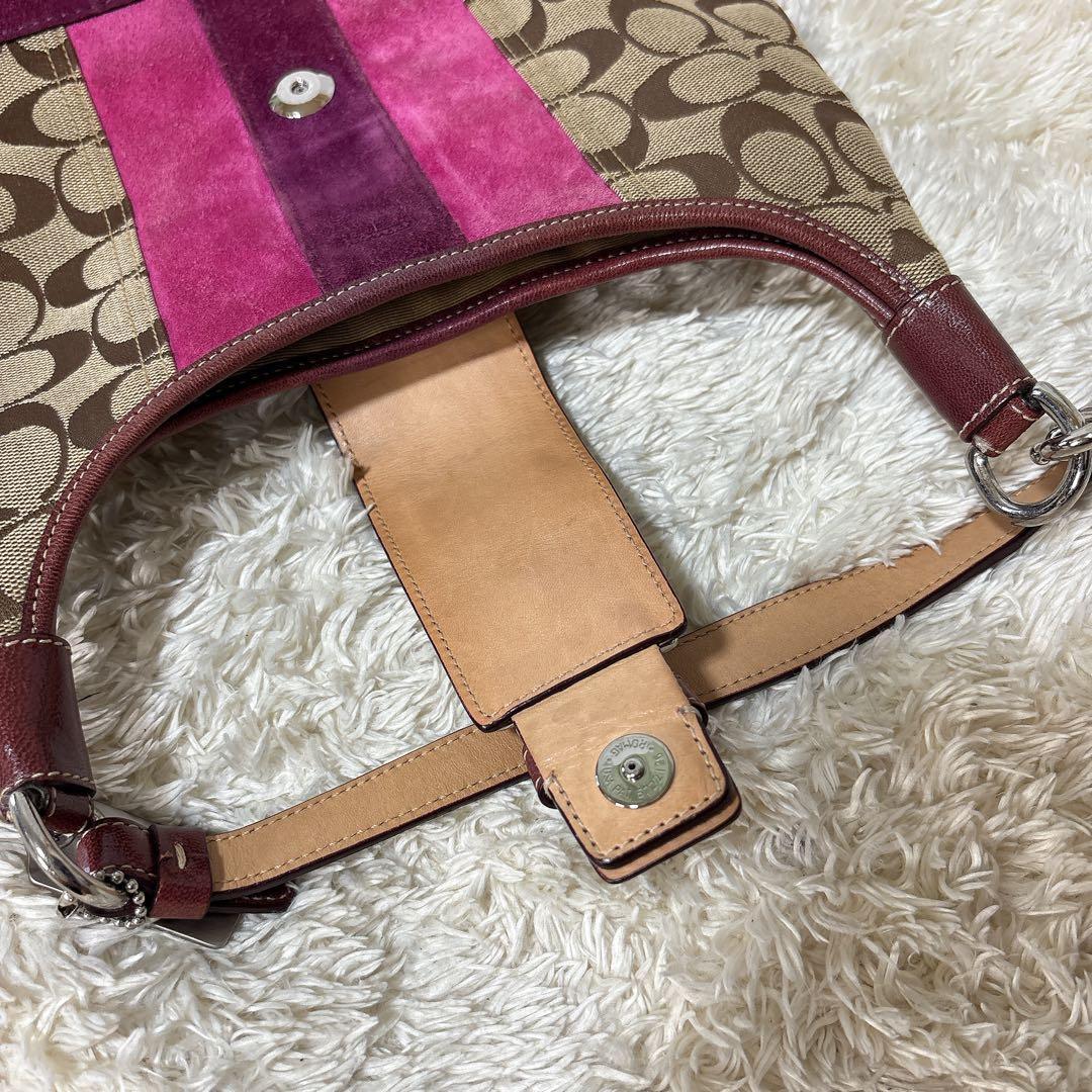 【美品】COACH コーチ シグネチャー ソーホー ワンショルダーバッグ ピンク