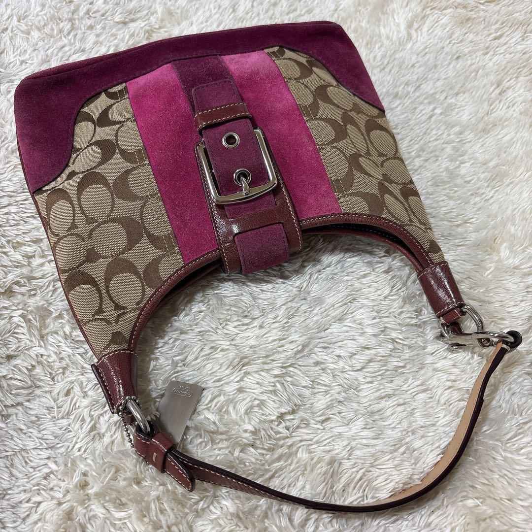 【美品】COACH コーチ シグネチャー ソーホー ワンショルダーバッグ ピンク
