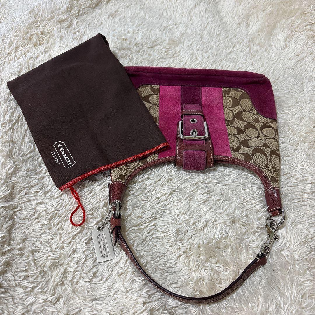 【美品】COACH コーチ シグネチャー ソーホー ワンショルダーバッグ ピンク