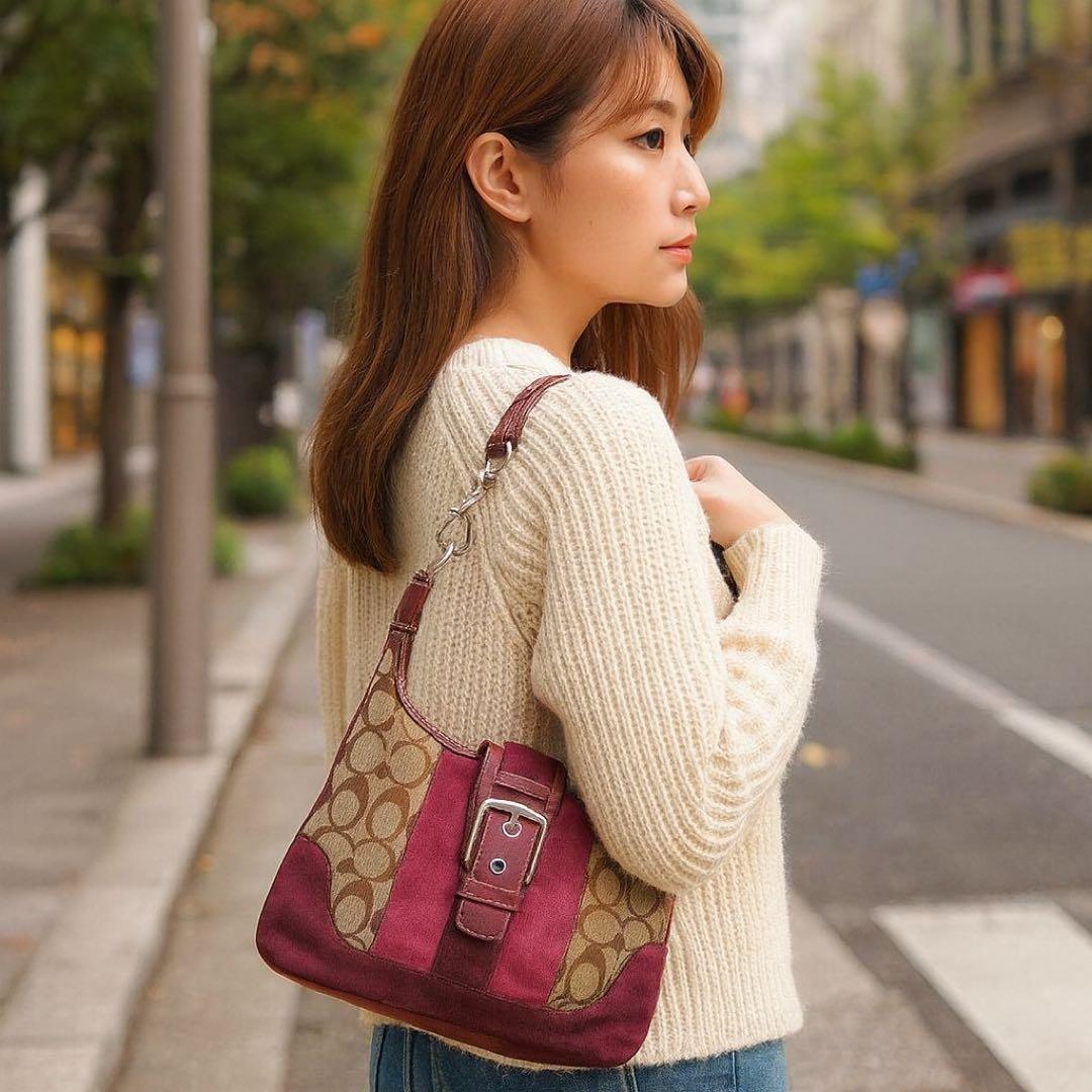 【美品】COACH コーチ シグネチャー ソーホー ワンショルダーバッグ ピンク