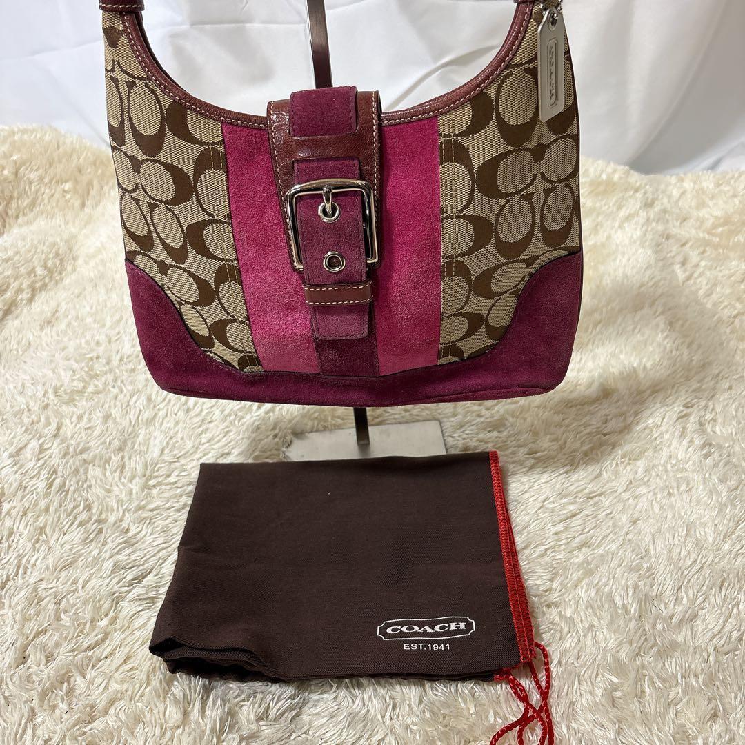 【美品】COACH コーチ シグネチャー ソーホー ワンショルダーバッグ ピンク