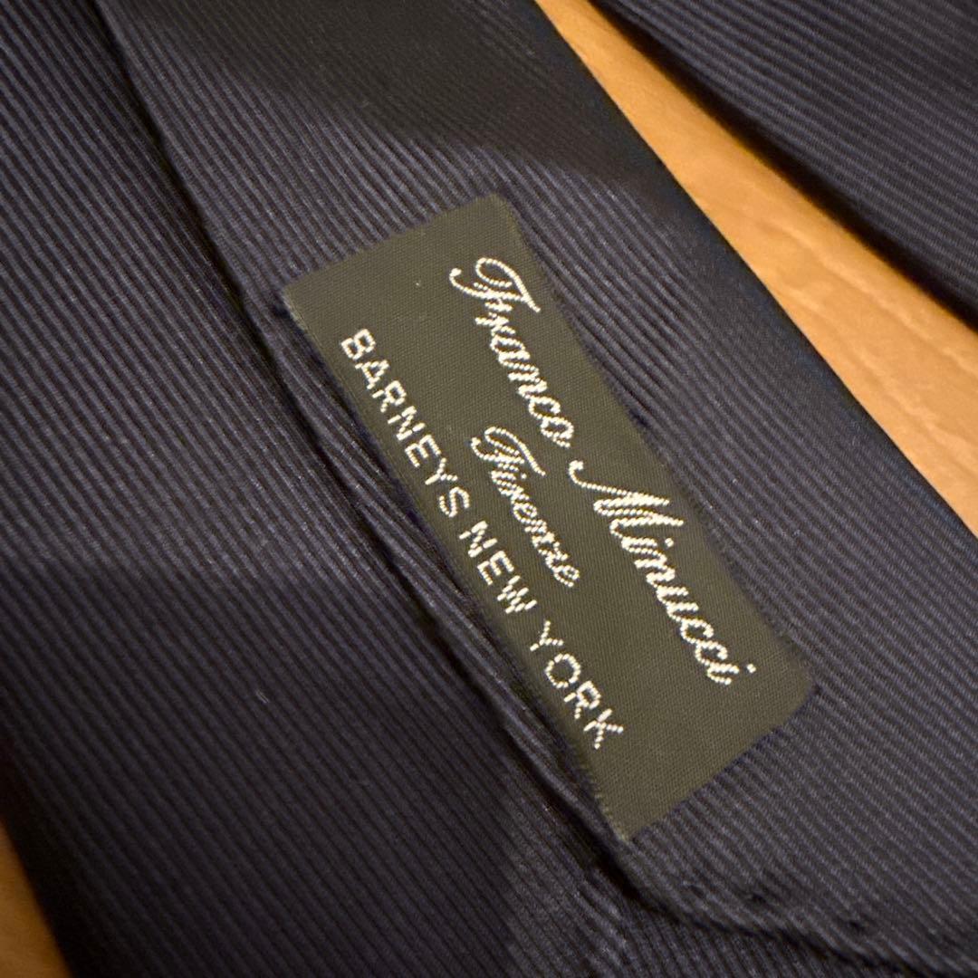 Franco Minucci ネイビーソリッド シルク セッテピエゲ ネクタイ