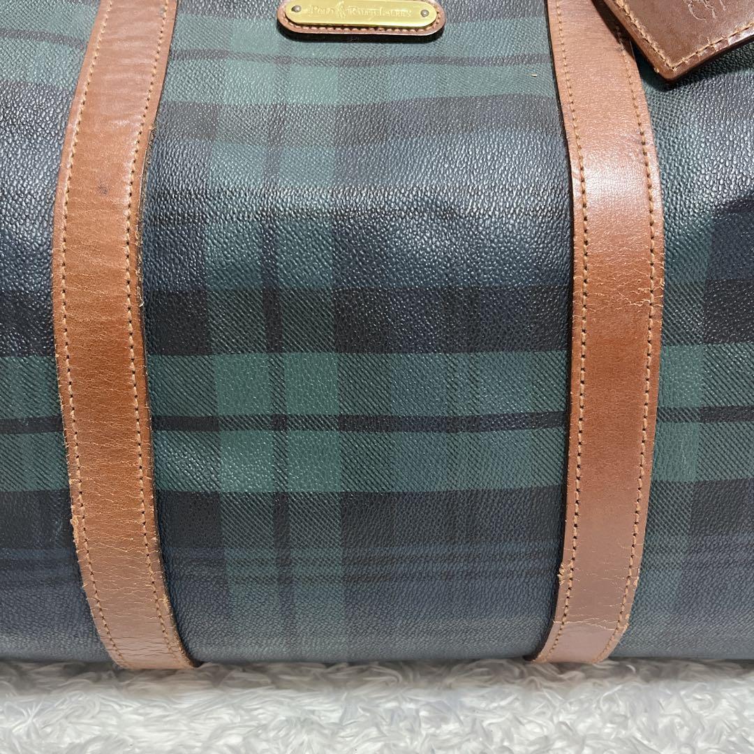 ポロラルフローレン　PVC ボストンバッグ　大容量　グリーン　チェック