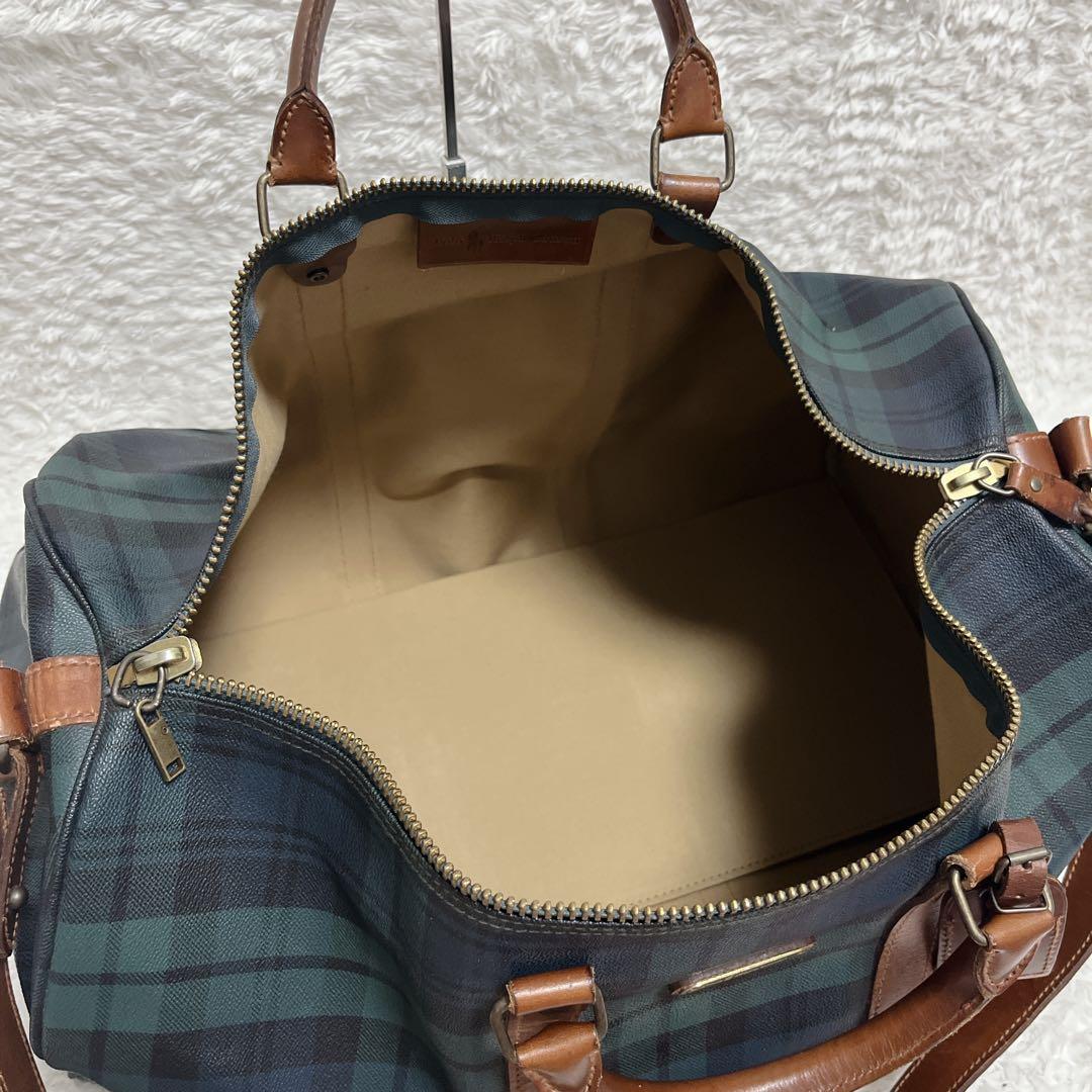 ポロラルフローレン　PVC ボストンバッグ　大容量　グリーン　チェック