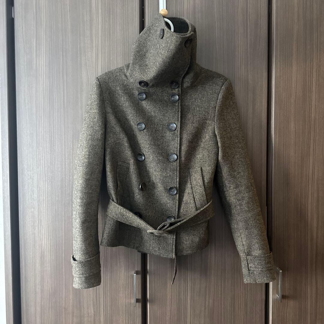 IAMXIAA ウール風ハイネックベルト付きダブルブレストジャケット