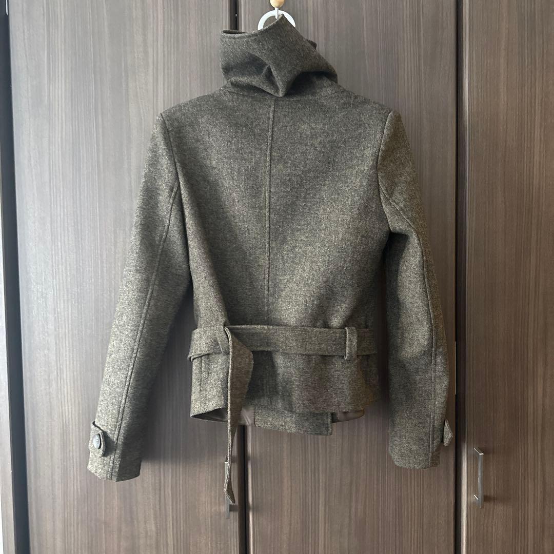 IAMXIAA ウール風ハイネックベルト付きダブルブレストジャケット